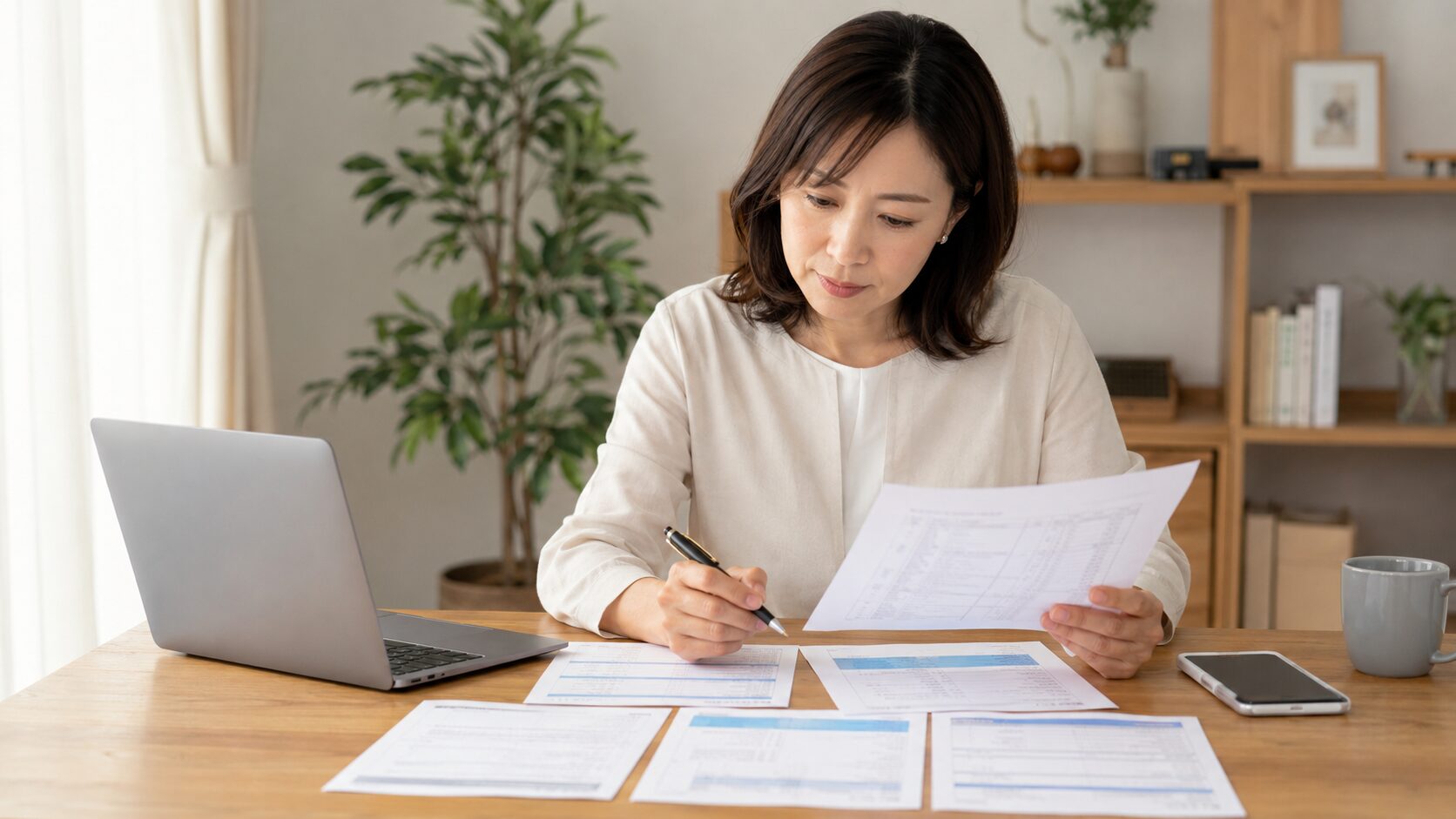 探偵調査の見積書や契約条件を複数比較する女性